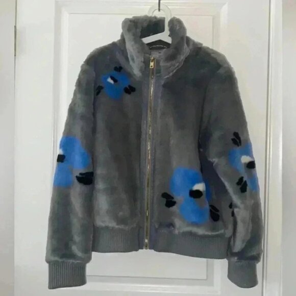 Marc New York Jackets & Blazers - Andrew Marc L Bomber Jacket New York Women's Faux Fur Grey Floral Blue